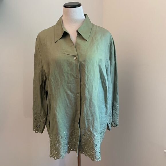 Appraisal Plus Sage Green Button Down Sz 20 - Picture 2 of 7